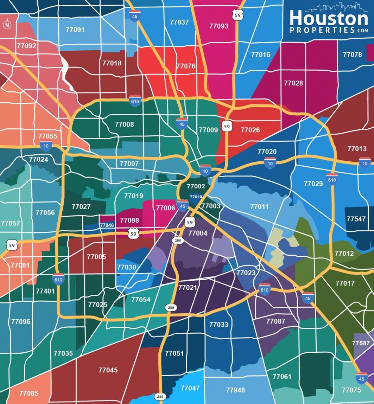kart over Houston postnummer