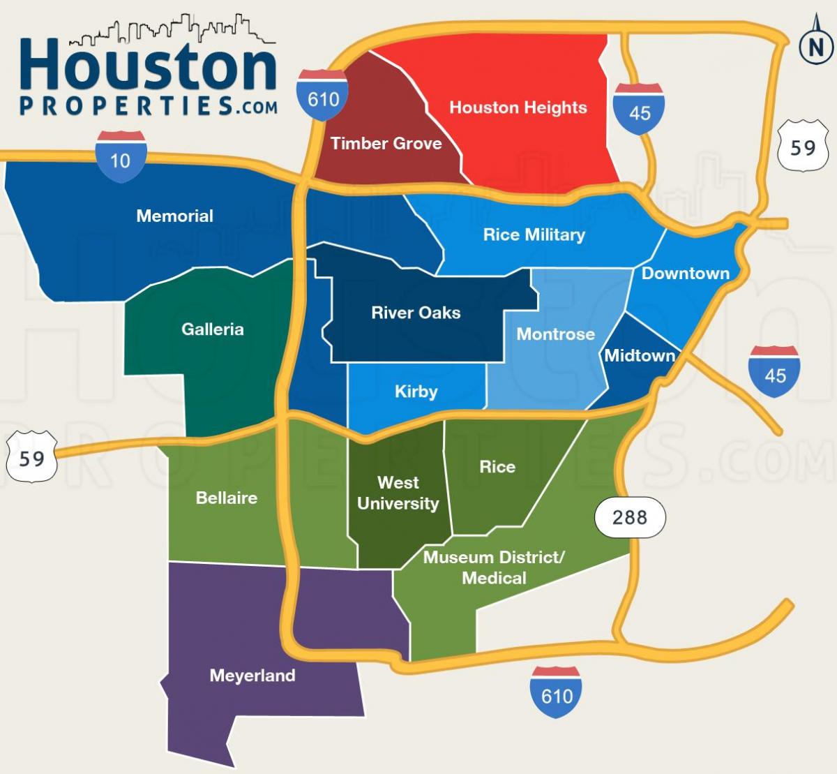 kart over Houston nabolag