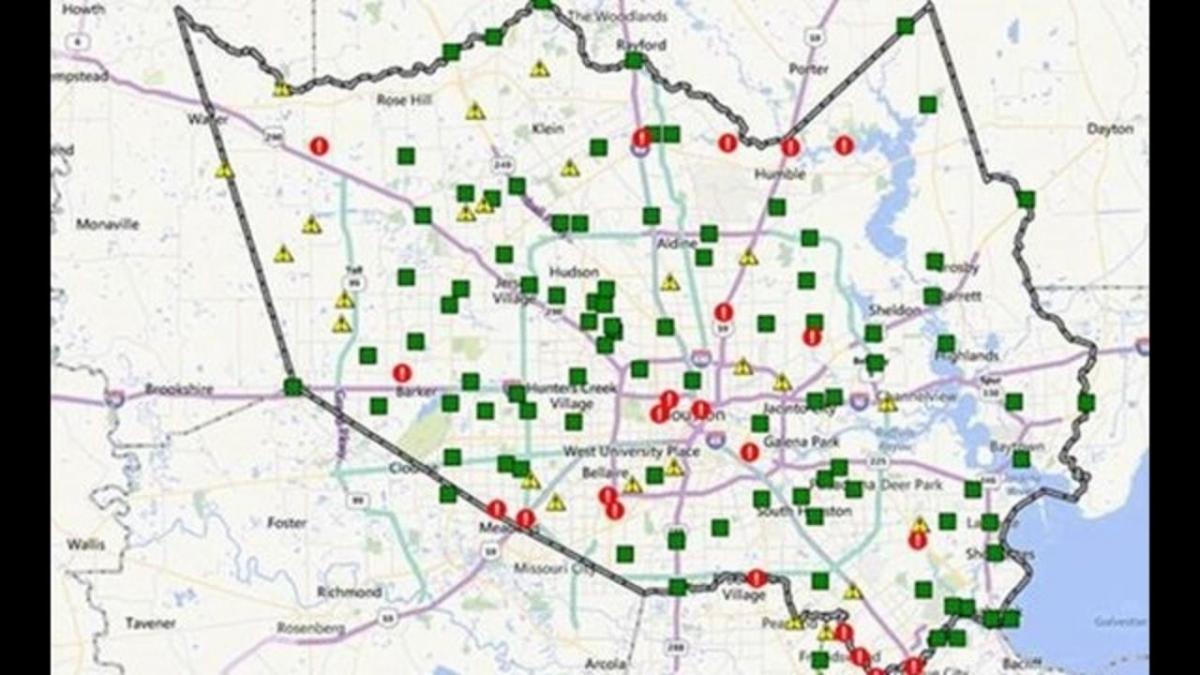 kart av oversvømte områder i Houston