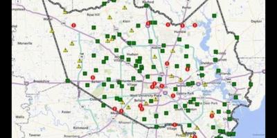 Kart av oversvømte områder i Houston